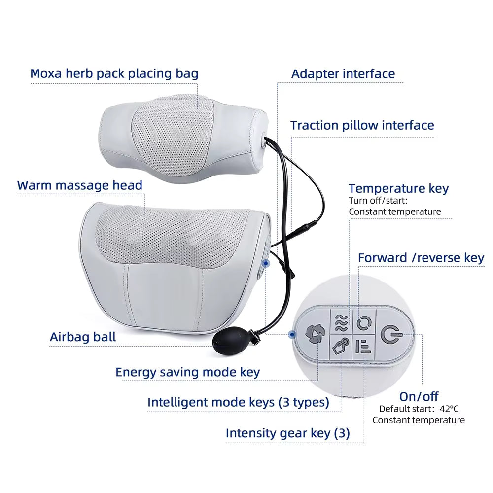 2-in-1 Electric Shiatsu Neck & Back Massage Pillow with Lumbar Airbag Compression