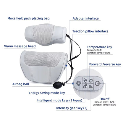 2-in-1 Electric Shiatsu Neck & Back Massage Pillow with Lumbar Airbag Compression