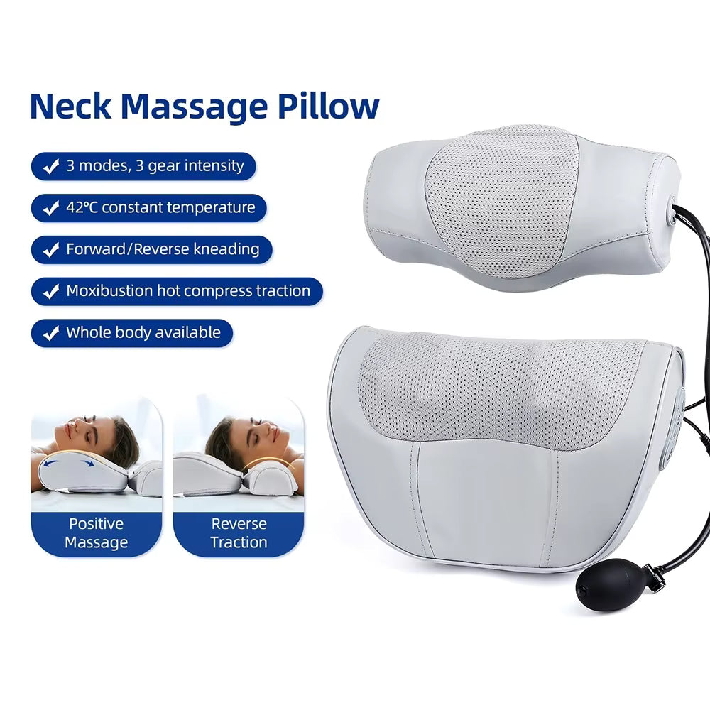 2-in-1 Electric Shiatsu Neck & Back Massage Pillow with Lumbar Airbag Compression