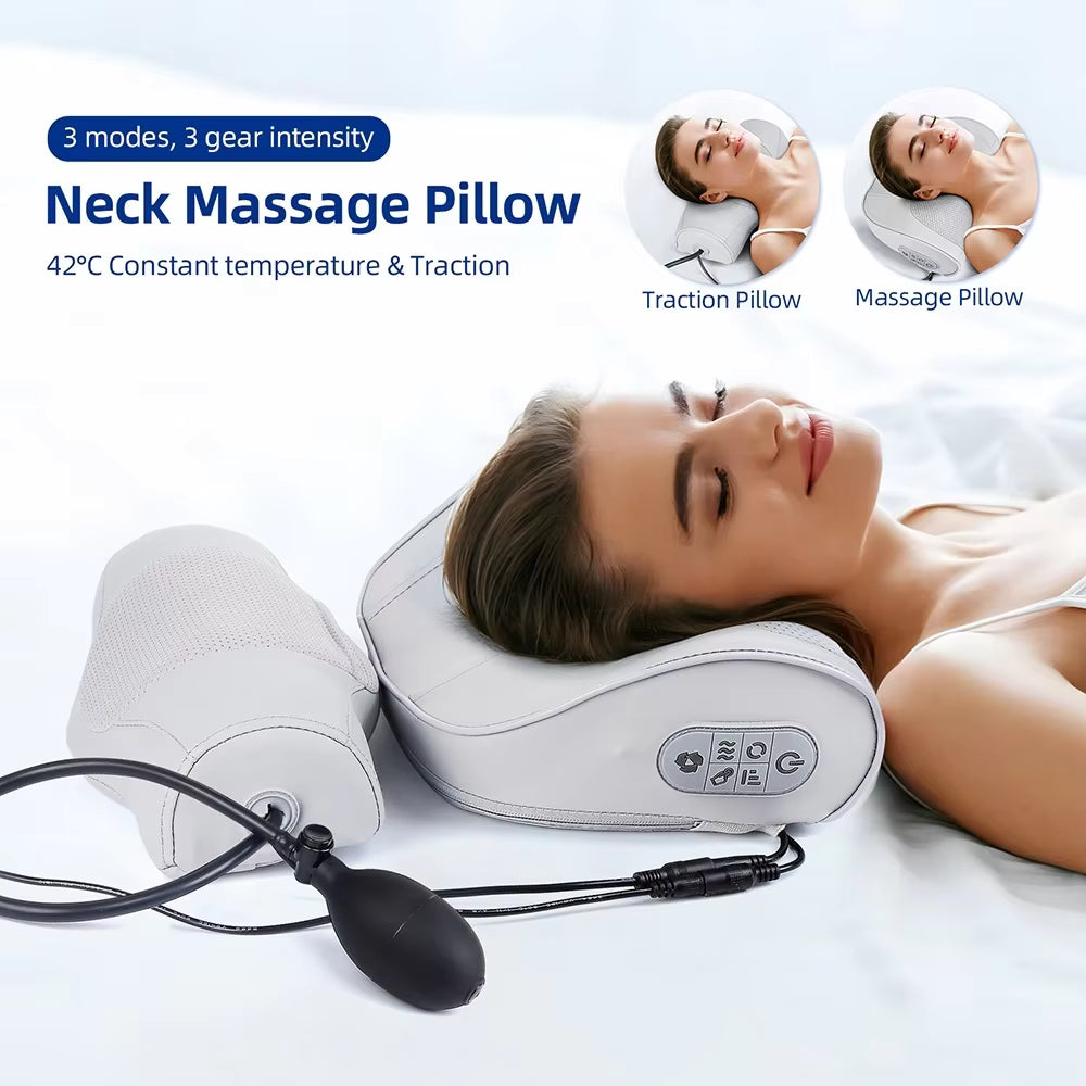 2-in-1 Electric Shiatsu Neck & Back Massage Pillow with Lumbar Airbag Compression