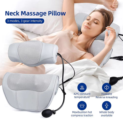 2-in-1 Electric Shiatsu Neck & Back Massage Pillow with Lumbar Airbag Compression