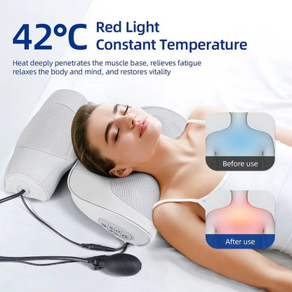 2-in-1 Electric Shiatsu Neck & Back Massage Pillow with Lumbar Airbag Compression