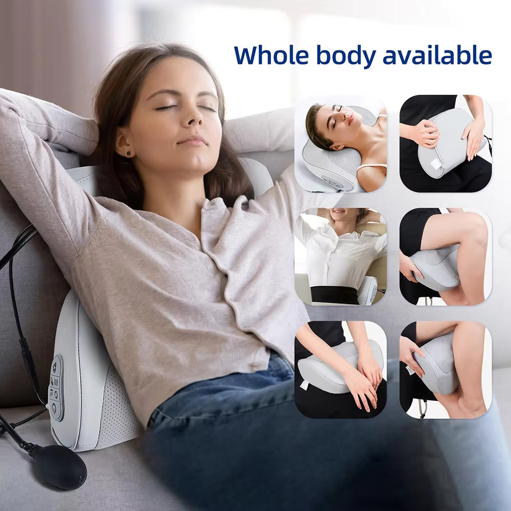 2-in-1 Electric Shiatsu Neck & Back Massage Pillow with Lumbar Airbag Compression